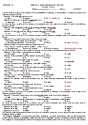 3 Đề kiểm tra định kỳ học kỳ I môn Tiếng Anh Lớp 10 - Bài số 1 - Năm học 2019-2020